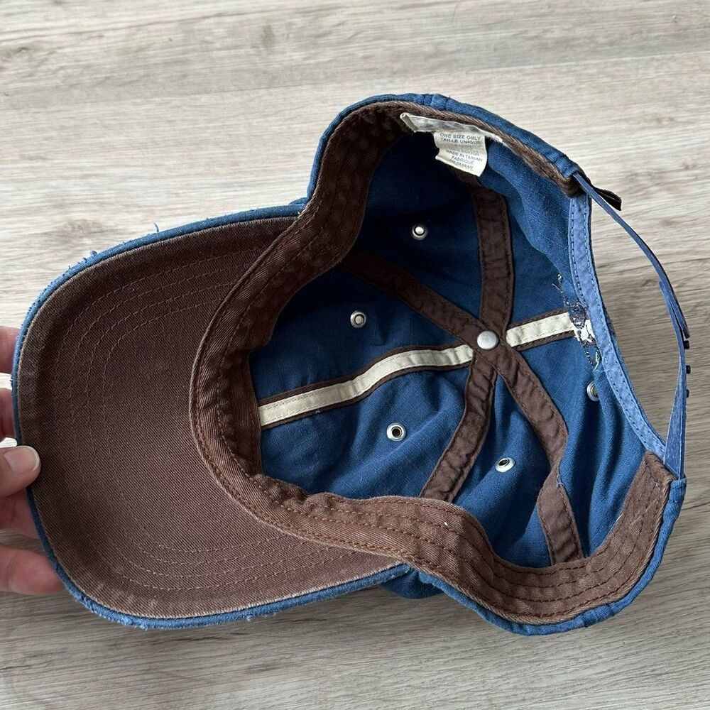 American Eagle Outfitters AEO Blue & Brown Distressed Patch Ball Cap Hat - Picture 6 of 8